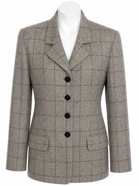 Size 12 TALBOTS gray wool blazer. Plaid jacket. Light Academia. Office. Career